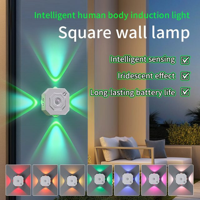 Ammtoo Wiederaufladbare 4-LED-Nachtleuchte mit Bewegungssensor und RGB-Stimmungsbeleuchtung, dimmbare magnetische Wandlampe für Flur und Treppe, Weiß/Mehrfarbig - Bild 1