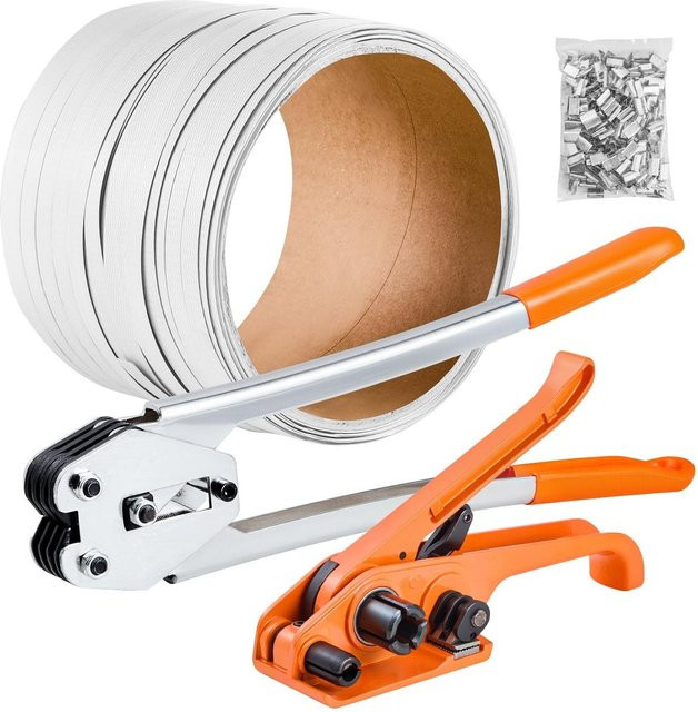 Buying Solutions MB Umreifungsband-Kit mit 100 m PP-Band in Orange, manuellem Kunststoff-Verschließwerkzeug und 100 Metall-Verschlüssen für die Palettenverpackung - Bild 1