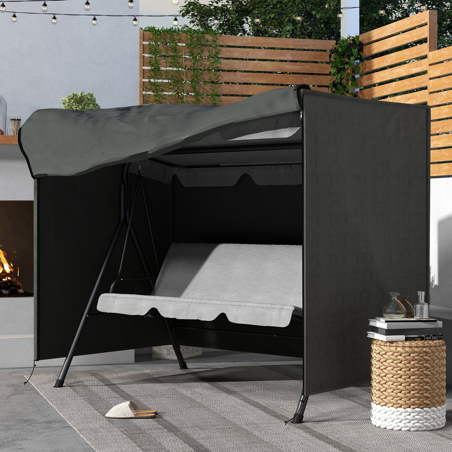 Outsunny Hollywoodschaukel Abdeckung für 3 Sitzer, wasserabweisende und UV-beständige Schutzhülle aus 600D Oxford Gewebe, Dunkelgrau, B/T/H: 205 x 124 x 164 cm - Bild 2