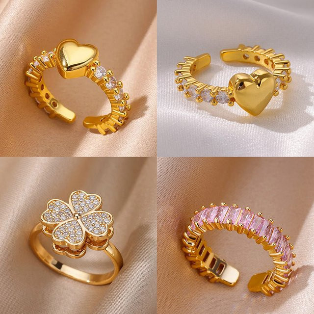ICFTZWE Ringe, Edelstahl, Gold, Zirkonia, Damen - Bild 1