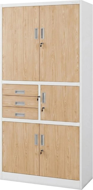 JAN NOWAK Aktenschrank FILIP II mit Schubladen und Tresor, Weiß-Sonoma-Eiche, B/T/H: 90 x 40 x 185 cm - Bild 1