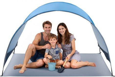 VEVOR Strandzelt Sonnenschutz für 3 Personen, Blau, UPF 50+, Tragbares Strandzelt mit Tragetasche und Heringen für Camping, Angeln und Picknick - Bild 1
