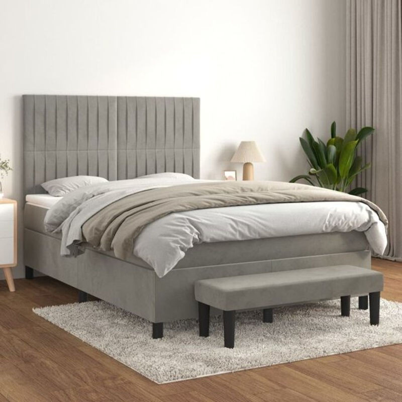 Vidaxl Boxspringbett mit Matratze in Grau aus Samt B/T/H: 140 x 190 cm - Bild 1