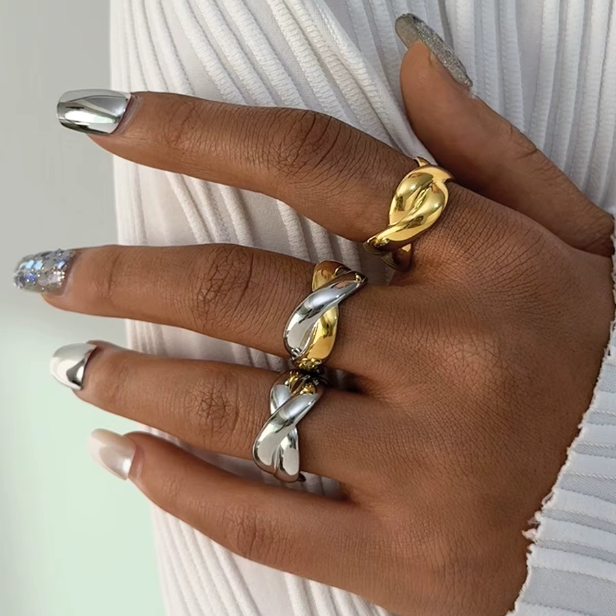 Uself Ring Edelstahl, gewellt, Doppellinie, Damen, Vintage - Bild 2