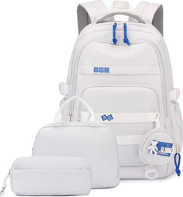 3er-Set Schulrucksack mit Brotdose und Federmäppchen für Mädchen von Fancy Style Studio in Weiß - Bild 1