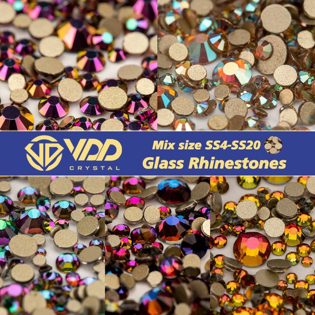 VDD Kristall-Strasssteine Set in Transparent mit flacher Rückseite, 1440 Stück Mix-Größe SS4-SS20 für Nagelkunst und DIY-Handwerk - Bild 1