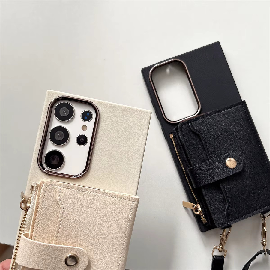 Lederne Crossbody Handyhülle mit Brieftasche für Samsung Galaxy S25 Ultra S24 S23 S22 S21 FE A56 A55 A36 A17 A16 A07 A06 in Braun - Bild 3
