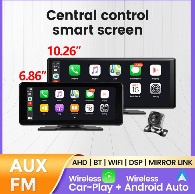 AUTOSHARK Multimedia Autoradio mit Touchscreen, Drahtloses CarPlay und Android Auto, Bluetooth, AUX, FM, DSP und Rückfahrkamera, Schwarz - Bild 1