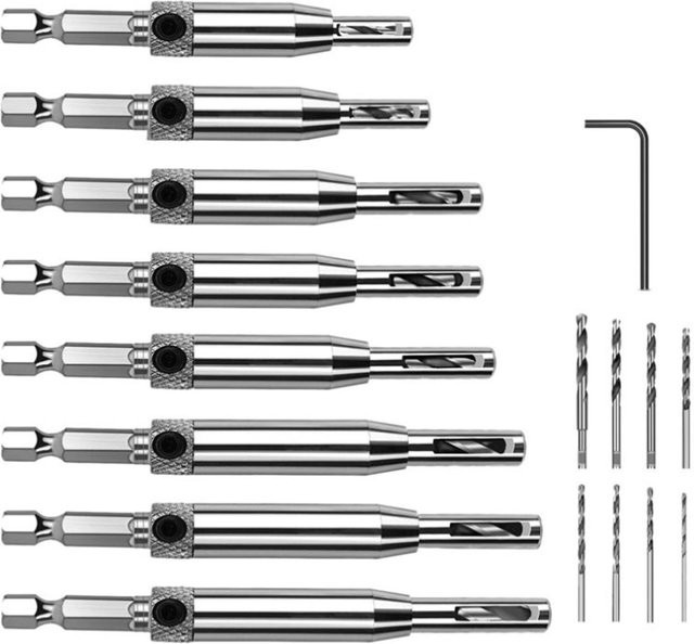 Kkmoon 16-teiliges selbstzentrierendes Bohrer-Set aus Edelstahl in Silber mit Sechskantschlüssel für Holzbearbeitung und Scharniere - Bild 1