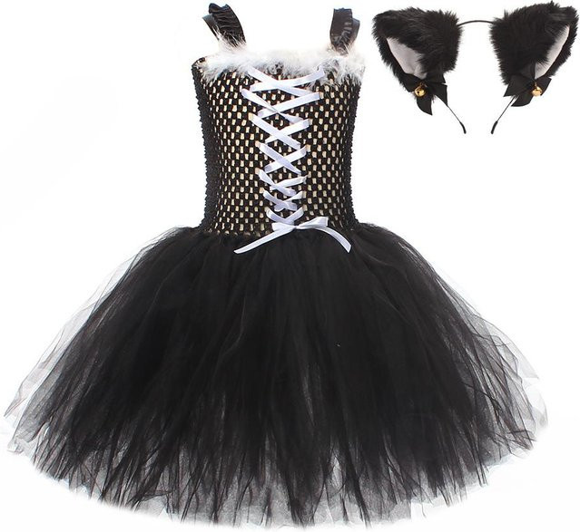 Schwarze Katze Halloween Kostüm, Tutu Kleid mit Ohren Stirnband, Mädchen, ab 2 Jahren - Bild 1