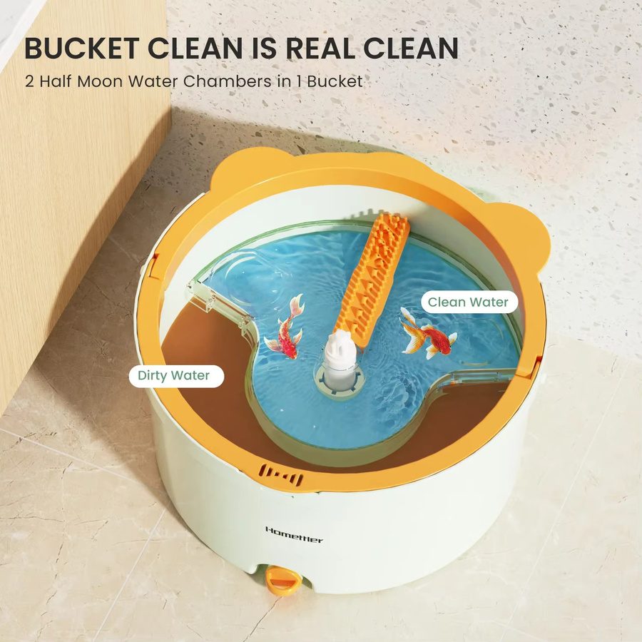 JAH Spin Mop mit Eimer und Wringer für die 360° Bodenreinigung, handfreies Auswringen, Höhe: 132,0 cm, Breite: 27,5 cm - Bild 2