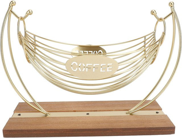 CosyHome Kaffee Kapselhalter Hängematte aus Eisen und Holz in Beige und Gold - Bild 1