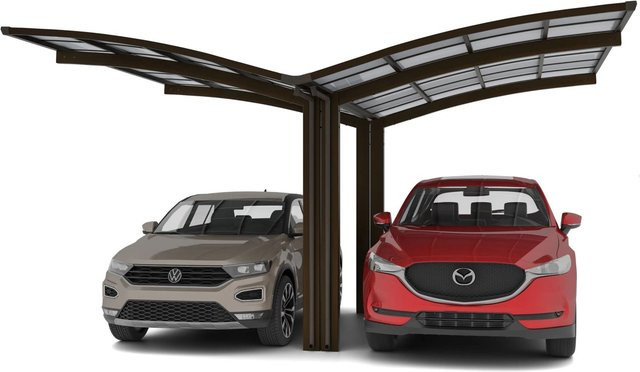 Ximax Doppelcarport Portoforte-60 Y-Ausführung in Braun mit Regenrinne und Regenrohr - Bild 1