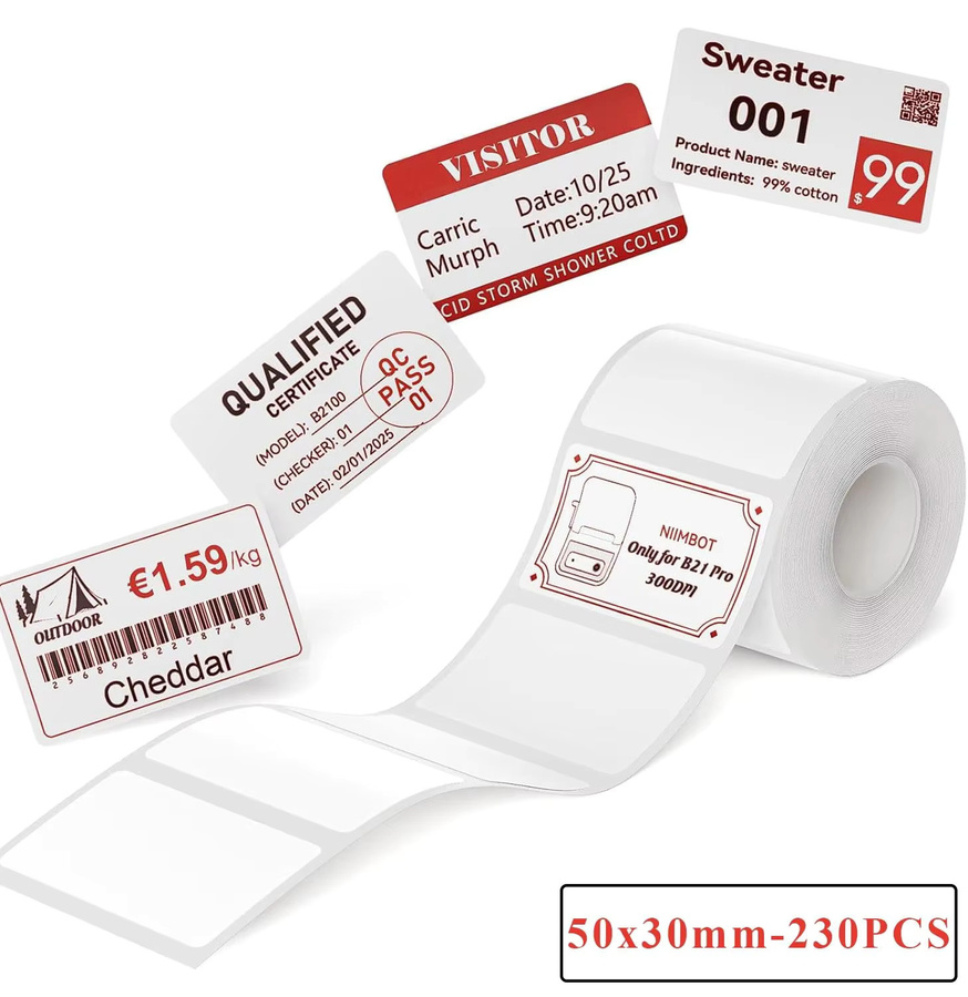 Niimbot Dual-Temperatur-Etikettenpapier in Rot und Schwarz für B21Pro Drucker, selbstklebende Aufkleber für vielseitige Anwendungen - Bild 2