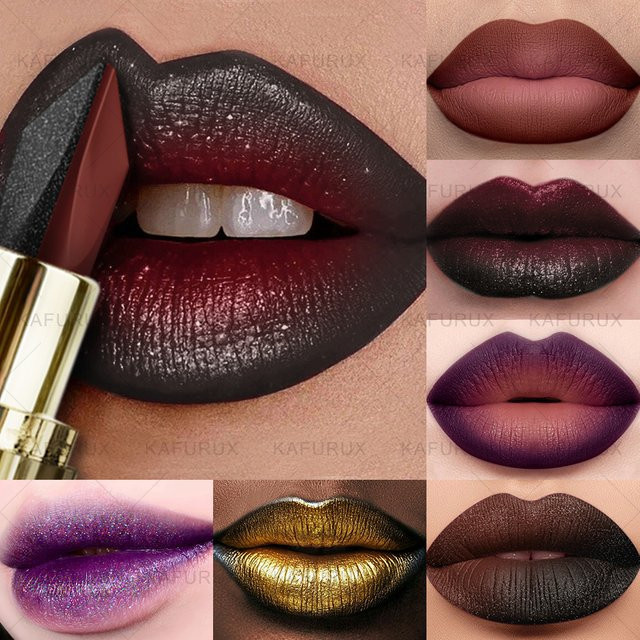 KAFURUX Lippenstift, 11 Farben, zweifarbig, glitzernd, matt, Unisex - Bild 1