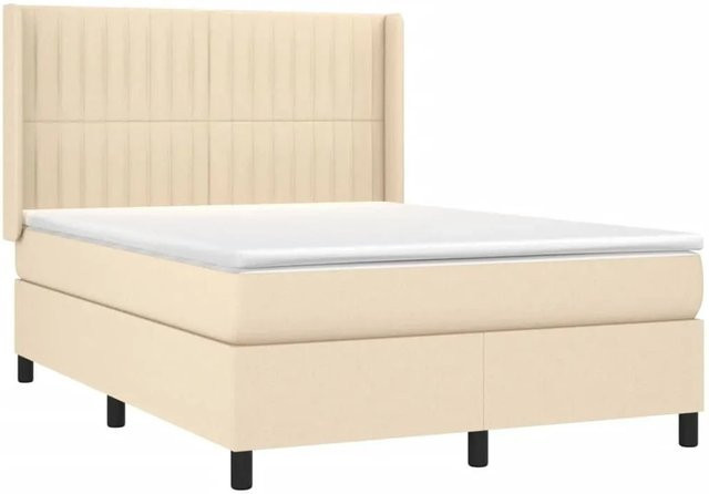vidaXL Boxspringbett mit Matratze in Beige, Hybrid-Bett mit LED-Unterbettbeleuchtung und USB-Ladeport, B/T: 140 x 190 cm - Bild 1