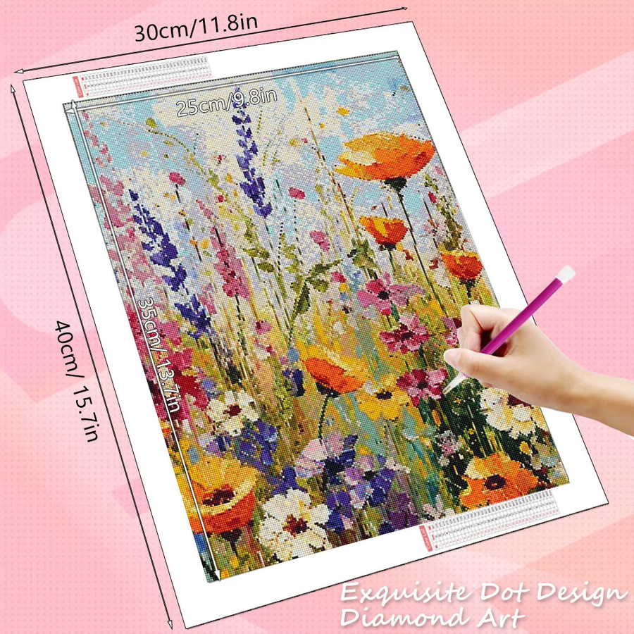 HUACAN 5D DIY Diamantmalerei Lavendel Blumenfeld Landschaft als Mosaik-Handwerk in Mehrfarbig, Rund, B/H: 30,0 x 20,0 cm - Bild 1