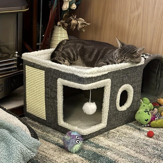 Pet Products My Katzenhöhle in Grau mit Sisal-Kratzbrett und rutschfester Unterseite, Durchmesser: 40 cm - Bild 1