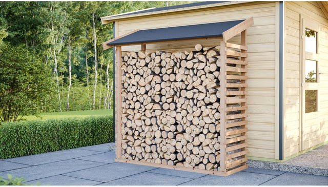 Karibu Holztechnik Kaminholzunterstand L aus Fichtenholz naturbelassen mit Dacheindeckung B/T/H: 184,4 x 165,2 x 60,4 cm - Bild 1