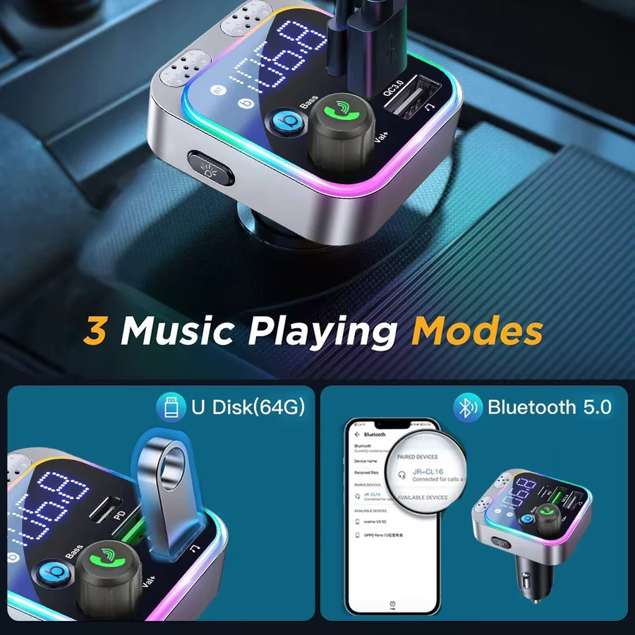 KEBIDUMEI Bluetooth FM Sender mit Digital Display und Schnellladegerät in Silber - Bild 6