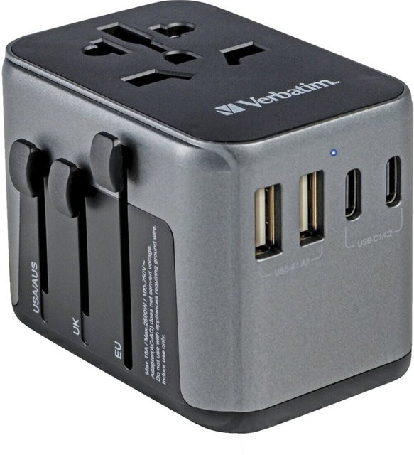 Verbatim Universal-Reiseadapter mit USB-C Anschluss in Schwarz - Bild 1