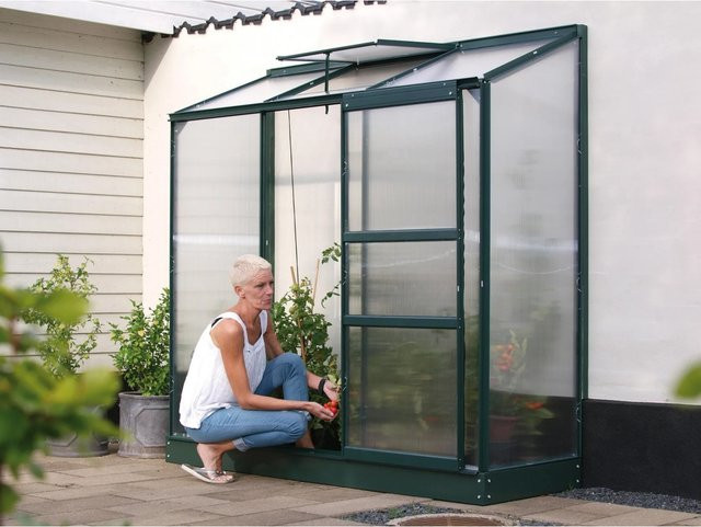 Vitavia Anlehn-Gewächshaus Ida 1300 in Smaragd Grün mit 4 mm Polycarbonat-Platten und Schiebetür - Bild 1