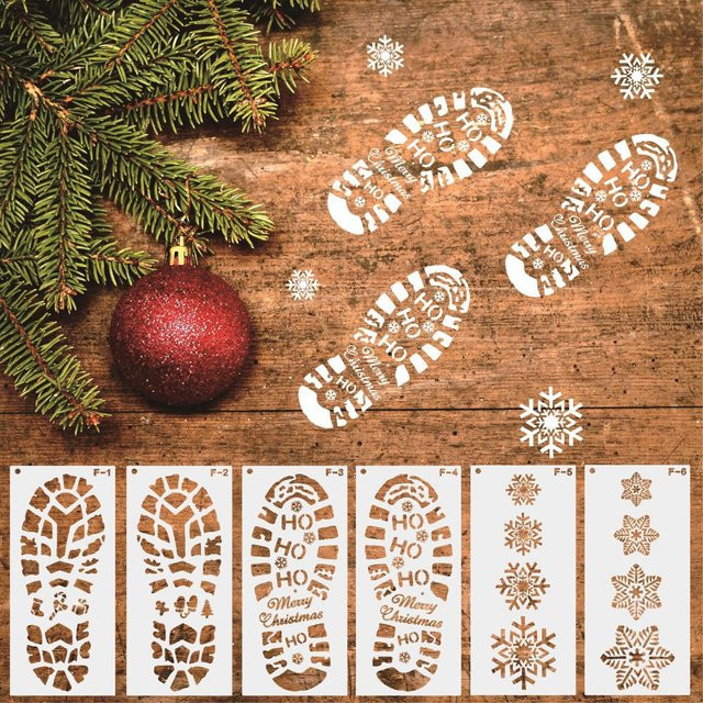 6er Set Weihnachts Schablonen mit Schneeflocken und Santa Claus Motiven von joy-enlife in Weiß aus Kunststoff für Bastelarbeiten und Dekorationen - Bild 1
