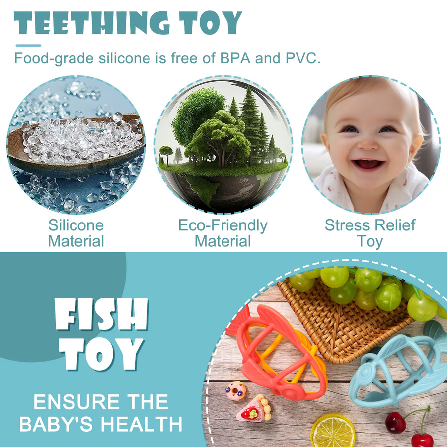 Muslin Life Beißring Fisch aus Silikon für Babys und Kleinkinder, BPA-frei, Mehrfarbig - Bild 2