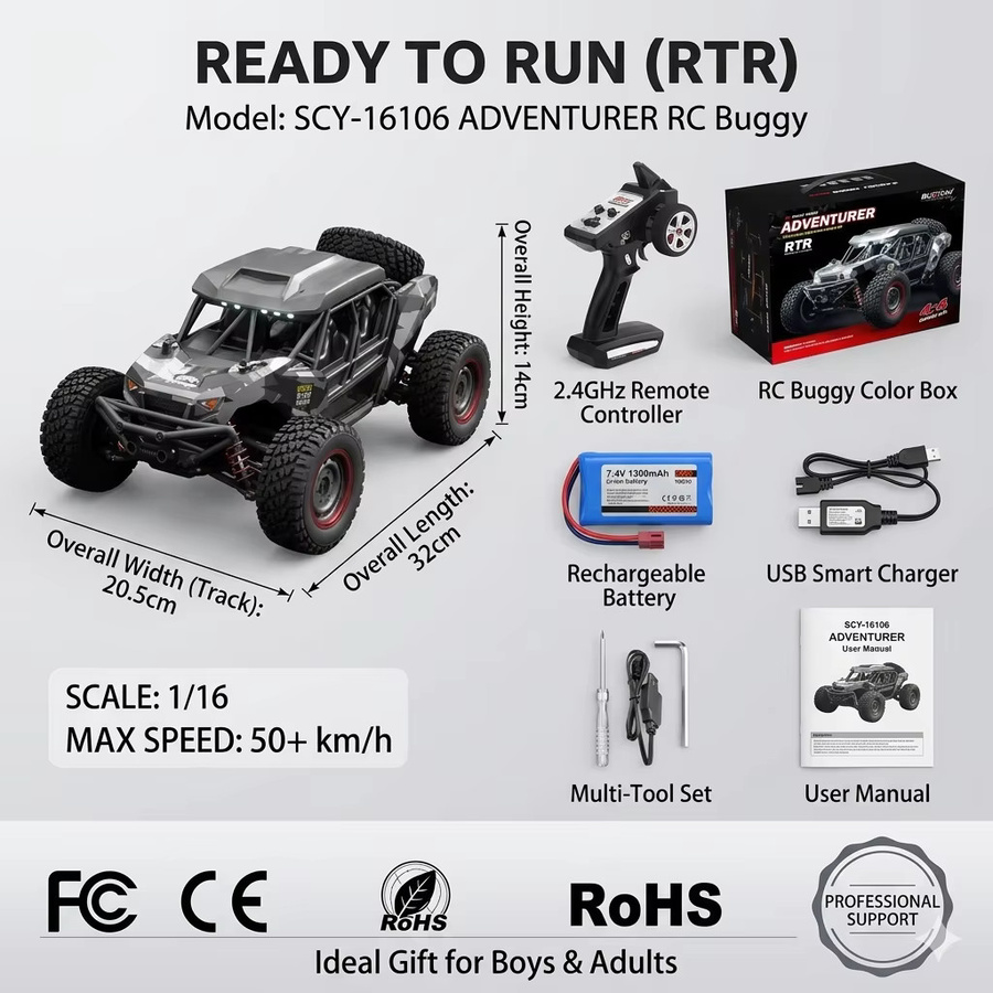 WLtoys RC Offroad-Auto, 1/16, Elektrischer Wüsten-Truck, ferngesteuert, ab 14 Jahre - Bild 5