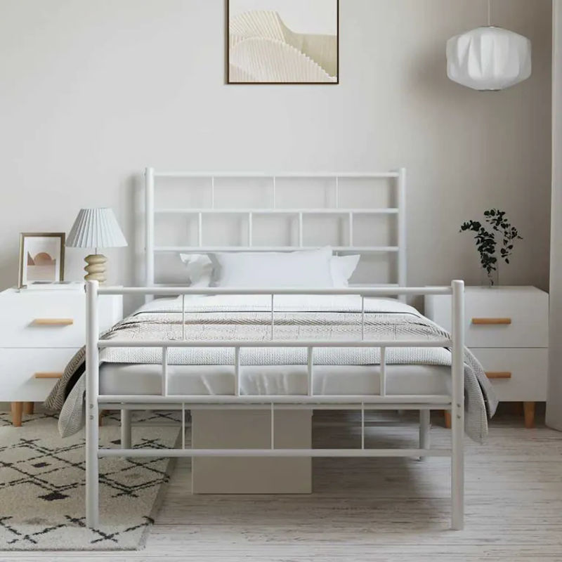 Vidaxl Metallbettgestell mit Kopfteil und Fußteil in Weiß, B/T/H: 100 x 200 cm - Bild 3