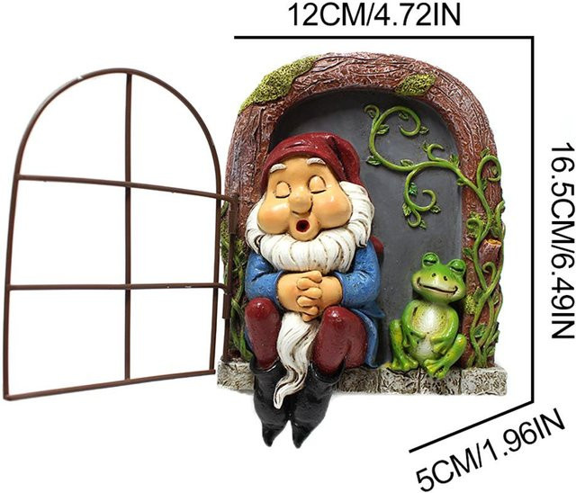 Gnom Mini Garten Skulptur aus Harz als Outdoor Ornament und Dekoration für Fenster oder Schlafen - Bild 1