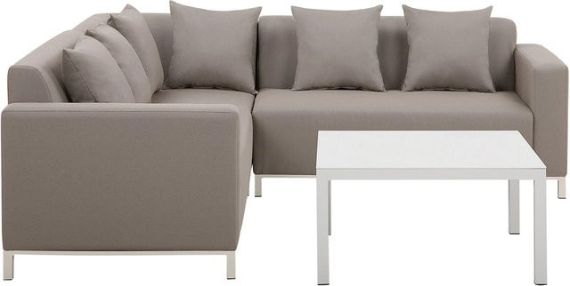 Beliani Lounge Set BELIZE Rechtsseitig in Taupe mit Polsterung und Kissen für Garten und Terrasse B/T/H: 223 x 223 x 75 cm - Bild 1