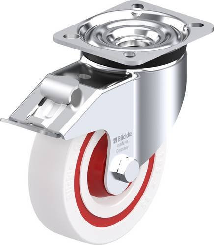 Blickle Lenkrolle LK-POW 125KF-1-FI mit Feststeller in Weiß-Rot, Rad-Durchmesser: 125 mm, Tragfähigkeit: 220 kg - Bild 1