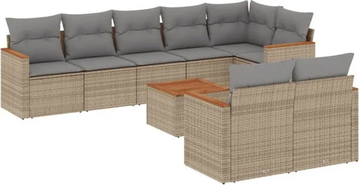 9-tlg. Garten-Sofagarnitur mit Kissen aus Polyrattan in Beige und Grau von vidaxl - Bild 1
