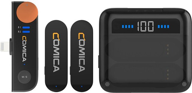 Comica Vimo S-MI Drahtloses Mikrofonsystem mit 1 Empfänger und 2 Mikrofonen für Smartphones und Computer, Schwarz - Bild 1