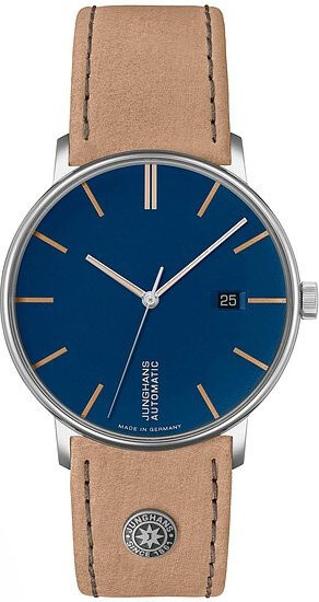 Junghans Armbanduhr Automatik, Edelstahl, Blau, Leder, 39,2 mm, Herren - Bild 1