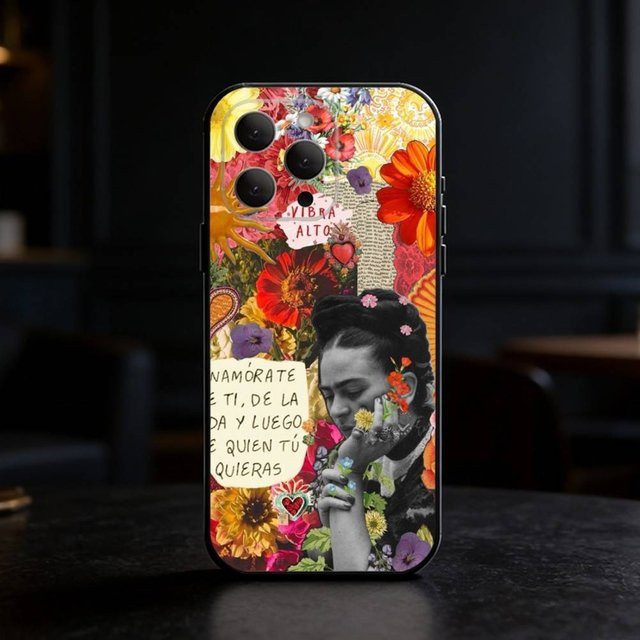 A-Art Handyhülle Frida Kahlo aus weichem Silikon für iPhone 17, 16, 15, 14, 13, 12, 11 und SE, Farbe: Schwarz/Mehrfarbig - Bild 1