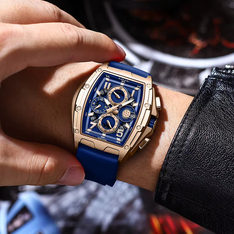 LIGE Chronograph, Quarz, Tonneau, Silikon, Blau, Herren - Bild 5