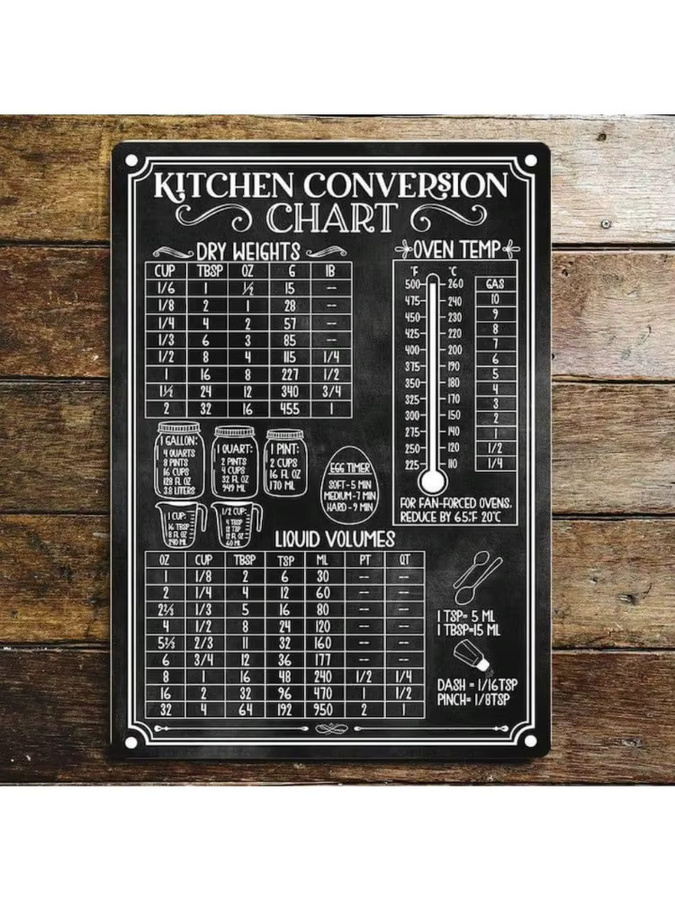 CIFBUY Moderne Küchen-Konvertierungstabelle aus Metall in Schwarz als Wandkunst zur Anzeige von Gewichts- und Volumeneinheiten - Bild 2