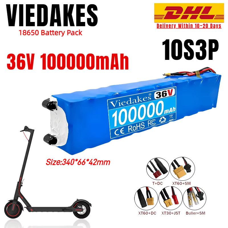 10S3P 100Ah 36V Lithium-Akku 18650 für Xiaomi M365 und Moto Scooter inklusive 42V Ladegerät in Blau - Bild 4