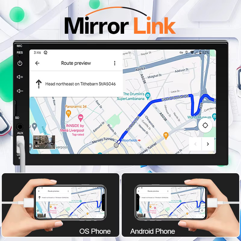 Hippcron 2DIN Multimedia Autoradio mit 7 Zoll Touchscreen, Bluetooth, Wired Carplay und Android Auto, Schwarz - Bild 3