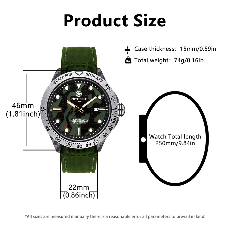 Deesio Automatikuhr, Kohlefaser, Silikonarmband, Schwarz, Herren - Bild 6