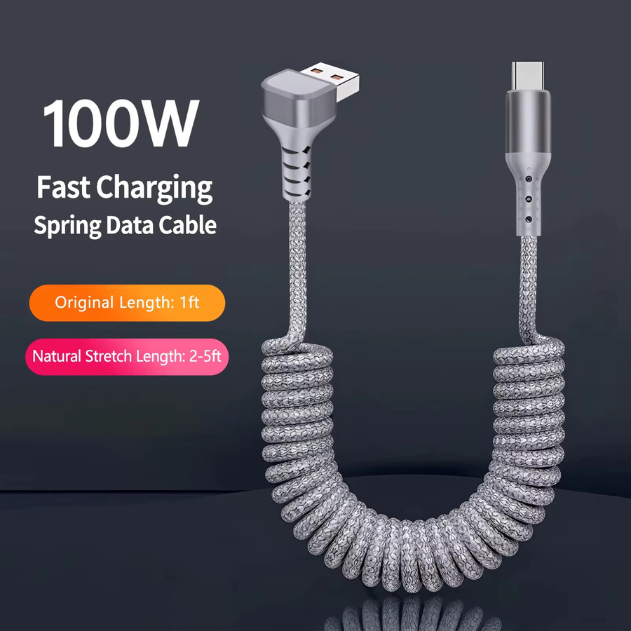 NNBILI Typ-C-auf-Typ-C-Spiralkabel mit Geflechtung in Lila, 90-Grad-Stecker, schnelles Ladekabel für iPhone und Samsung Galaxy - Bild 2