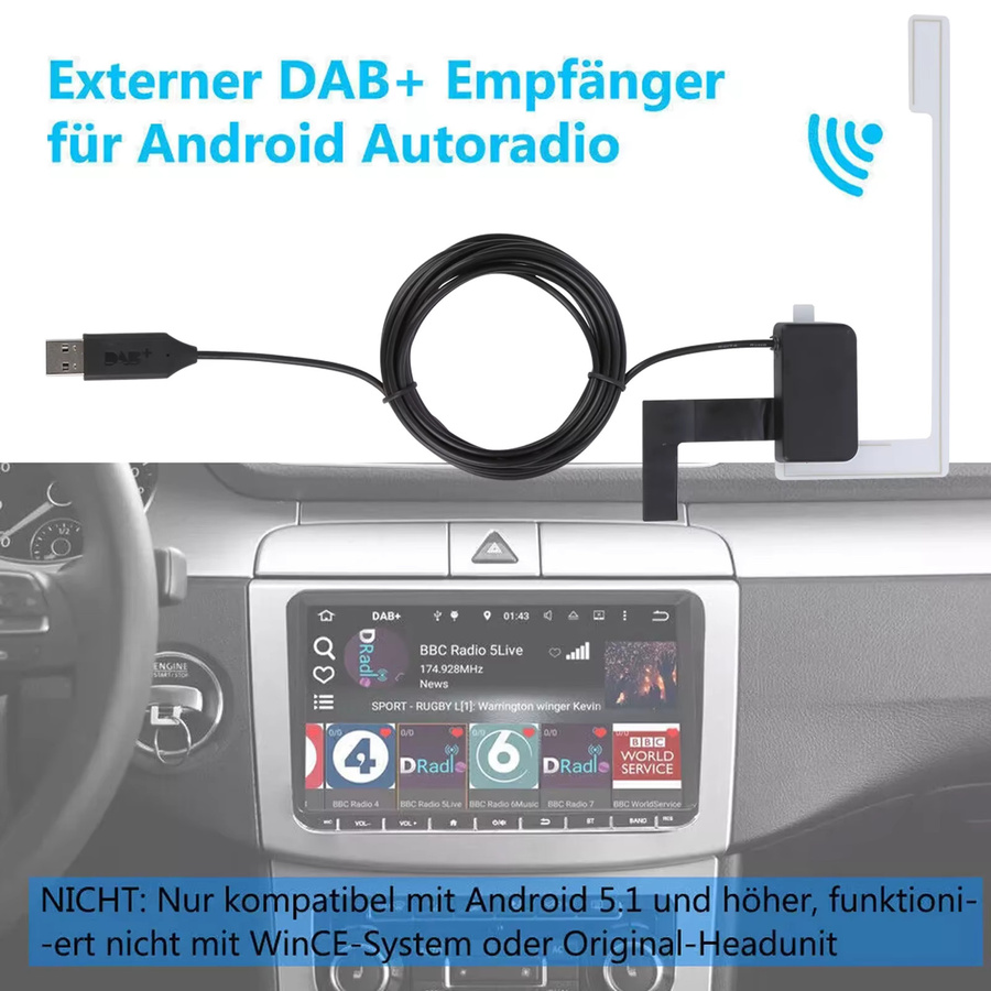 ESSGOO USB DAB+ Digitaler Tuner Adapter für Android Autoradio Hauptgeräte in Schwarz und Grün - Bild 3