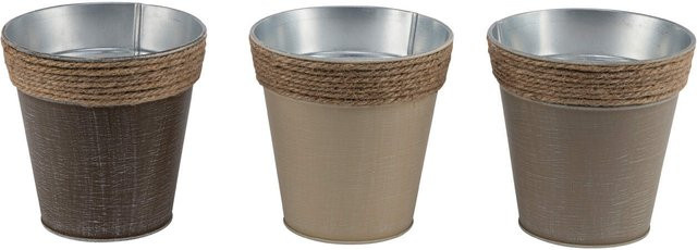 Übertopf mit Seilbordüre aus Metall in Braun, Durchmesser: 15 cm, Höhe: 3 cm - Bild 1