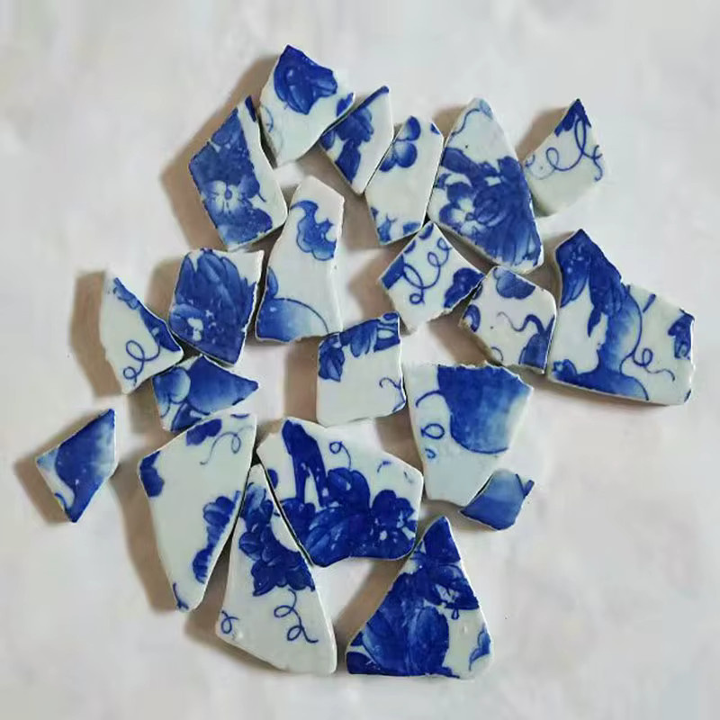 Buntes DIY Keramik-Mosaikset mit Glasspiegel und floralen Ornamenten in Beige, Blau und Multicolour, 100 g - Bild 3