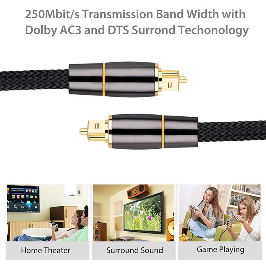 Toslink S/PDIF Glasfaserkabel für Verstärker, Xbox, PS4, PS5 und TV, Farbe: Schwarz, Länge: 2 Meter - Bild 3