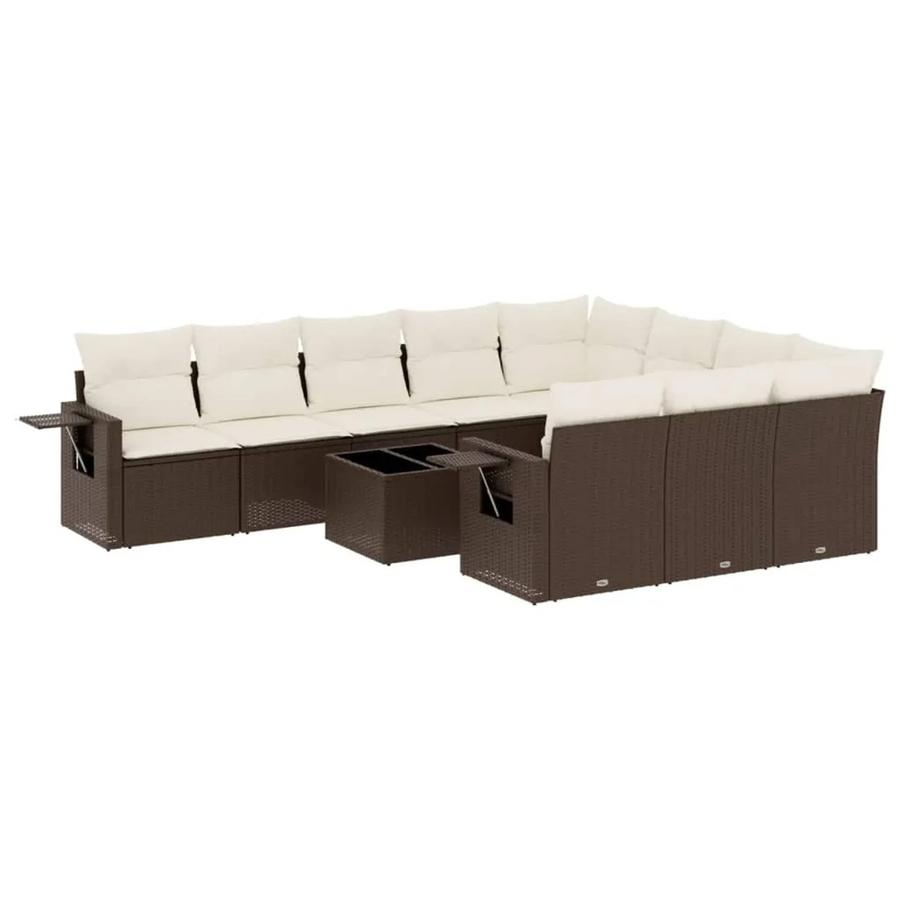 vidaXL 11-teilige Garten-Sofagarnitur in L-Form aus braunem Polyrattan mit UV-beständigen Kissen und Metallrahmen - Bild 2