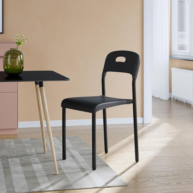 Garvee Esszimmerstuhl aus PP-Kunststoff und Metall mit Rückenlehne, wetterbeständiger Stuhl in Schwarz für Garten, Balkon und Küche - Bild 1