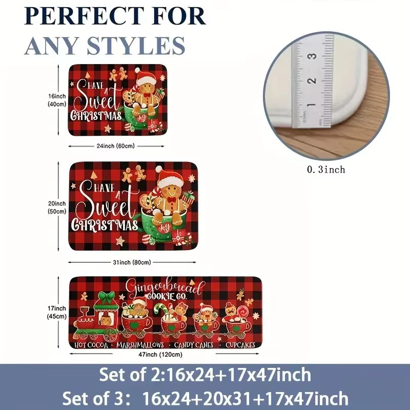 VIKAMA Weihnachts-Lebkuchenmann Küchenteppich, rutschfeste Matte für Flur und Waschküche, Mehrfarbig, B/T: 60 x 40 cm - Bild 4